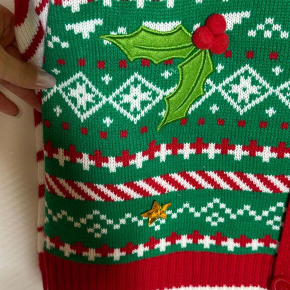 Ugly Christmas Sweater Unisex Sweater Faux Cardigan with Bowtie Sz L - Picture 5 of 9